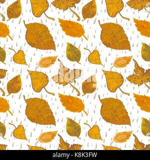 Vektor nahtlose Hintergrund Herbst Laub in hellen Farben mit Regentropfen Stock Vektor