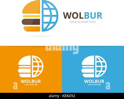 Vektor Burger und Planet logo Kombination. Hamburger und Welt Symbol oder Icon. Einzigartige Fastfood und globe Logo Design Template. Stock Vektor