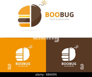 Vektor Burger und Bombe logo Kombination. Hamburger und explodieren, Symbol oder Icon. Einzigartige Fastfood und Waffe Logo Design Template. Stock Vektor