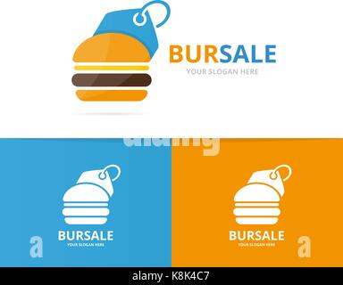 Vektor Burger und Tag logo Kombination. Hamburger und Shop Symbol oder Icon. Einzigartige Fastfood und Label Logo Design Template. Stock Vektor