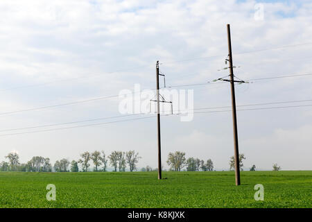 Stromleitungen Betonpfosten fixiert. Foto Landschaften Stockfoto