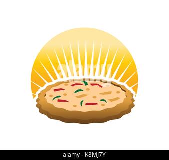 Pizza Pizza mit Sun Logo, Logo, Illustration Design, auf weißem Hintergrund Stock Vektor