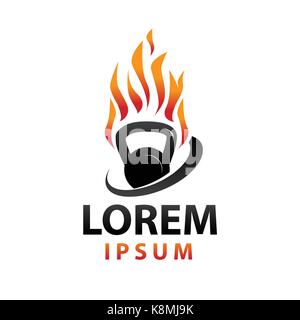 Power Kettlebell logo, kettlebell mit Flammen logo, Illustration Design, auf weißem Hintergrund Stock Vektor