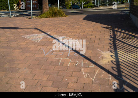 Kreide schreiben auf bürgersteig Förderung der Ja Stimmen, die auf die Ehe equalty in Australien' Y auf diese Weise', in Wollstonecraft Bahnhof Stockfoto