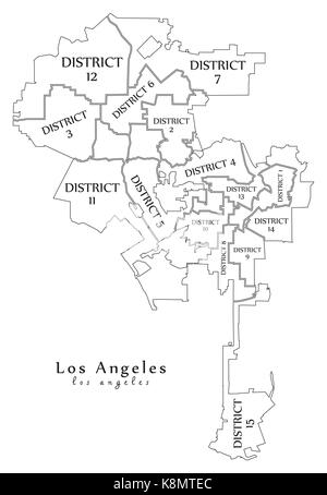 Moderne Stadt Karte - Los Angeles Stadt der USA mit Bezirken und Titel Übersichtskarte Stock Vektor