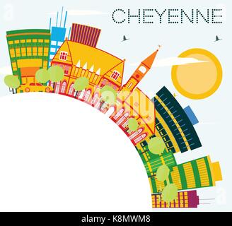 Cheyenne Skyline mit Farbe Gebäude, blauer Himmel und Kopieren. Vector Illustration. Business Travel und Tourismus Konzept. Stock Vektor