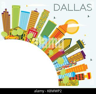 Skyline von Dallas mit Farbe Gebäude, blauer Himmel und Kopieren. Vector Illustration. Business Travel und Tourismus Konzept mit moderner Architektur. Stock Vektor