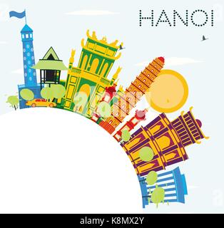 Hanoi Skyline mit Farbe Gebäude, blauer Himmel und Kopieren. Vector Illustration. Business Travel und Tourismus Konzept mit historischer Architektur. Stock Vektor