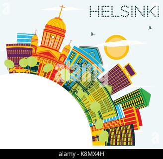 Helsinki Skyline mit Farbe Gebäude, blauer Himmel und Kopieren. Vector Illustration. Business Travel und Tourismus Konzept mit historischer Architektur. Stock Vektor