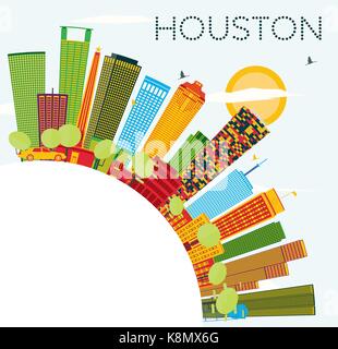 Houston Skyline mit Farbe Gebäude, blauer Himmel und Kopieren. Vector Illustration. Business Travel und Tourismus Konzept mit modernen Gebäuden. Stock Vektor