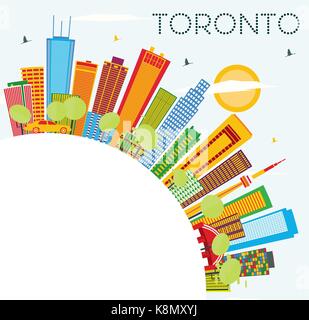 Toronto Skyline mit Farbe Gebäude, blauer Himmel und Kopieren. Vector Illustration. Business Travel und Tourismus Konzept mit historischer Architektur. Stock Vektor