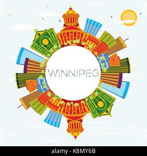 Winnipeg Skyline mit Farbe Gebäude, blauer Himmel und Kopieren. Vector Illustration. Business Travel und Tourismus Konzept mit moderner Architektur. Stock Vektor