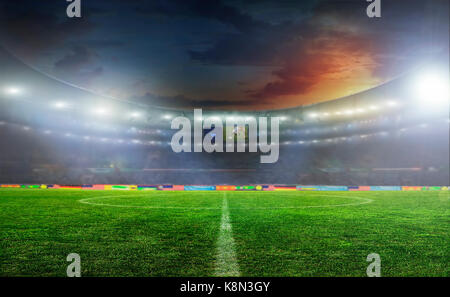 Soccer ball on the field of stadium with light Stockfoto