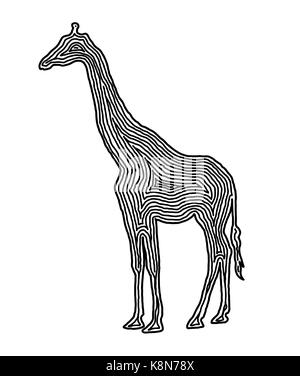 Eine Giraffe Abbildung Symbol in schwarz abgesetzten Zeile. Fingerabdruck Stil für Logo oder Hintergrund Design. Stock Vektor