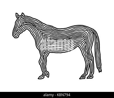 Ein Pferd Abbildung Symbol in schwarz abgesetzten Zeile. Fingerabdruck Stil für Logo oder Hintergrund Design. Stock Vektor