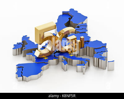 5 G Word stehen auf Europa Karte mit der Fahne der Europäischen Union abgedeckt. 3D-Darstellung. Stockfoto