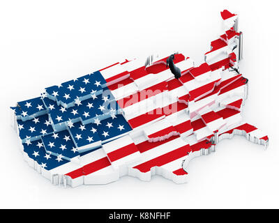 USA-Karte mit amerikanischer Flagge bedeckt. 3D-Darstellung. Stockfoto