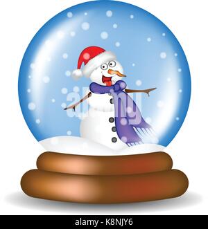 Weihnachten snowglobe mit Schneemann cartoon Design, Icon, Symbol für die Karte. Winter transparente Glaskugel mit den fallenden Schnee. Vector Illustration isol Stock Vektor