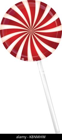 Lollipop gestreift in weihnachtlichen Farben. Spirale Süßigkeiten mit roten und weißen Streifen. Vector Illustration isoliert auf einem weißen Hintergrund. Stock Vektor