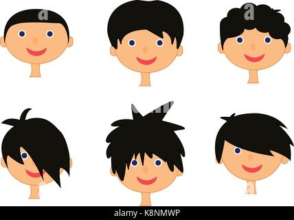 Cartoon junge Kopf, Gesicht Icon Set, Symbol, Design. Vector Illustration auf weißem Hintergrund. Stock Vektor