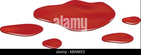 Blut Pfütze, rote Tropfen, blots, Beize, Plash od Blut. Vector Illustration auf weißem Hintergrund. Stock Vektor