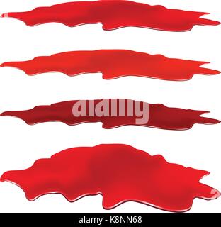 Blut Pfütze set, red Drop, blots, Beize, Plash od Blut. Vector Illustration auf weißem Hintergrund. Stock Vektor