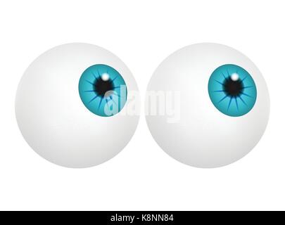 Augapfel mit blauen Pupille, Iris. Realistische menschliche Körper Teil gesetzt. Vector Illustration auf weißem Hintergrund. Stock Vektor