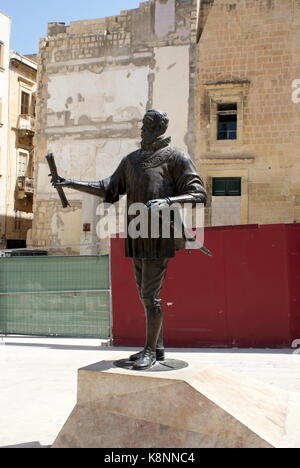 Bronzestatue von Großmeister Jean Parisot de La Valette, Valletta, Malta Stockfoto