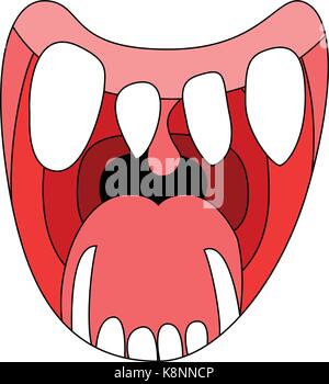 Cartoon Lächeln, offenen Mund, Lippen und Zähne und Zunge. Vector Illustration auf weißem Hintergrund Stock Vektor