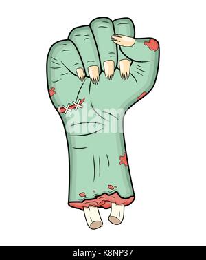 Zombie Hand, Faust Geste halloween Vektor-realistische Cartoon isoliert Abbildung. Bild von scary Monster Faust Geste mit Knochen, grüne Haut. P Stock Vektor