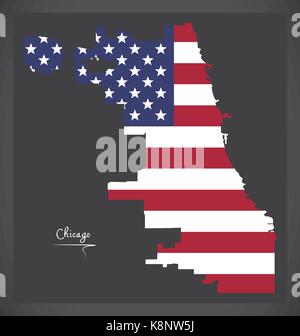 Chicago Karte mit Amerikanischen Nationalflagge Abbildung Stock Vektor