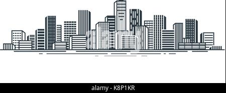 Blick auf die Stadt. Städtische Landschaft, Wolkenkratzer, Gebäude, Stadt, Landschaft Konzept. Vector Illustration Stock Vektor