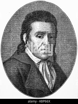 Johann Heinrich Pestalozzi, 1746 - 1827, Schweizer Pädagoge und pädagogischen Reformator, Romantik in seinem Ansatz, Schweiz, digital verbesserte Reproduktion eines Holzschnitt, im 19. Jahrhundert veröffentlicht. Stockfoto