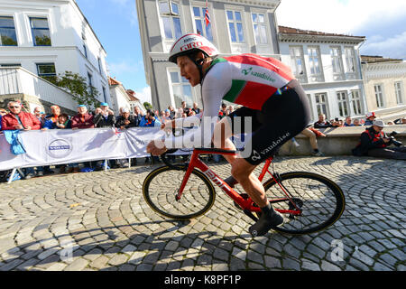 Bergen, Norwegen. 20 Sep, 2017. Stefan Kung der Schweiz beendet 25. in den mens Elite Time Trial in Bergen, Norwegen bei der Bahnrad-WM. Credit: Kjell Eirik Irgens Henanger/Alamy leben Nachrichten Stockfoto