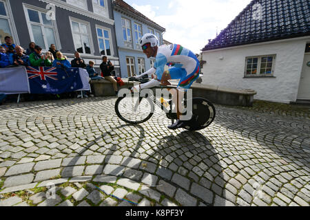 Bergen, Norwegen. 20 Sep, 2017. ASADOV elchin von Aserbaidschan beendet 57. in der mens Elite Time Trial in Bergen, Norwegen bei der Bahnrad-WM. Credit: Kjell Eirik Irgens Henanger/Alamy leben Nachrichten Stockfoto