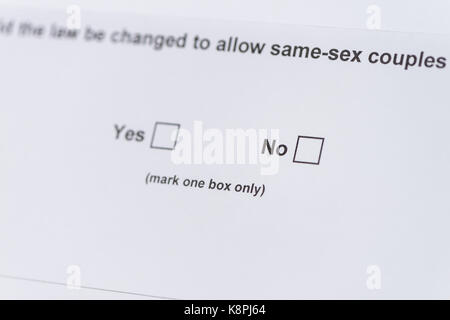 Abstimmung der Australischen homosexuelle Ehe Briefwahl, mit dem 'Nein' im Fokus Stockfoto