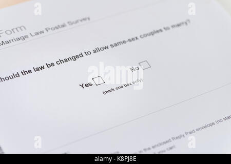 Abstimmung der Australischen homosexuelle Ehe Briefwahl, mit dem 'Nein' im Fokus Stockfoto