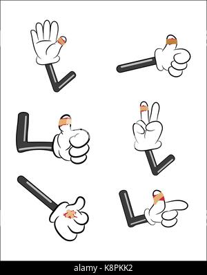 Satz von verletzten Finger, Hand mit Pflaster und rote Pfütze. Vector Illustration auf weißem Hintergrund. Stock Vektor