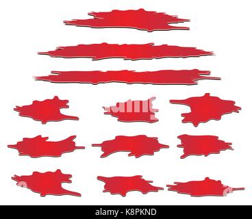 Satz von Blut Pfütze, drop, blots, Beize, Rot plash od Blut. Vector Illustration auf weißem Hintergrund. Stock Vektor