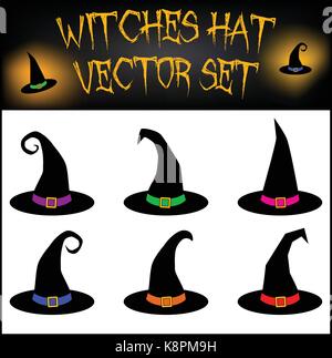 Vektor einrichten von Halloween Hexen hut Silhouette. Abbildung auf weißem Hintergrund Stock Vektor