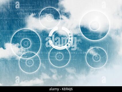 Digital composite von Himmel Wolken mit Grafiken Schnittstelle Kreise Stockfoto