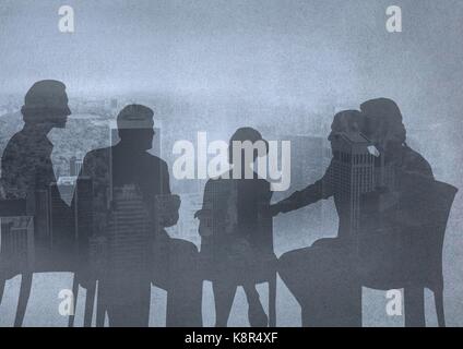 Digital composite von Silhouette der Gruppe der Menschen mit Übergang Hintergrund Stockfoto