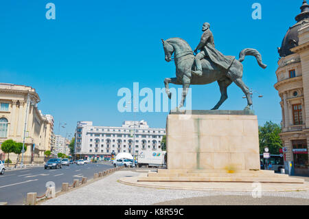 Eine Ecvestra Statuia lui Carol I, Statue von Carol I, Piata Revolutiei entfernt, Calea Victoriei, Bukarest, Rumänien Stockfoto