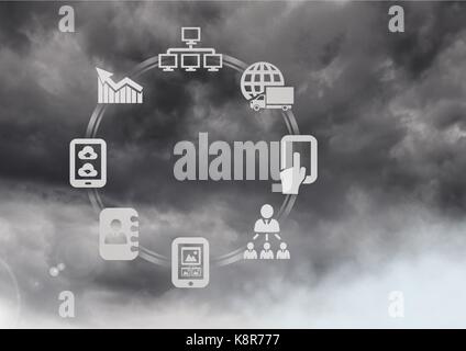 Digital composite von Himmel Wolken mit Grafiken von Connecting business Icons Stockfoto