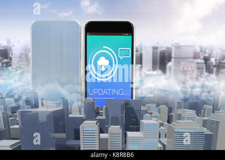 Grafik der Stadtbild gegen update Text mit Symbol download Stockfoto
