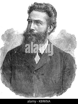 Wilhelm Conrad Röntgen 1845 - 1923, ein deutscher Maschinenbauer und Physiker, die am 8. November 1895, hergestellt und erfasst elektromagnetische Strahlung im Wellenlängenbereich als Röntgenstrahlen oder Röntgen Strahlen, digital verbesserte Reproduktion eines Holzschnitt, im 19. Jahrhundert veröffentlicht bekannt Stockfoto