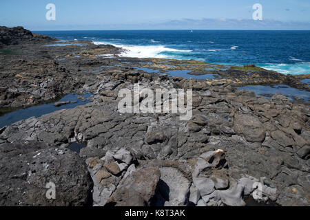 Atlantikküste bei Los Charcones, Caleta Negra Bay, in der Nähe von Playa Blanca, Lanzarote, Kanarische Inseln, Spanien Stockfoto