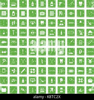100 Medizinisches Zubehör Icons Set grunge Grün Stock Vektor