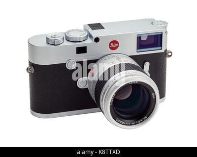 Leica M10 Kamera in Silber mit M8 75mm f2.4 Objektiv Stockfoto