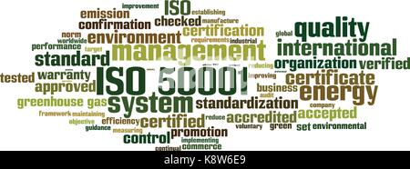 ISO 50001 Word cloud Konzept. Vector Illustration Stock Vektor